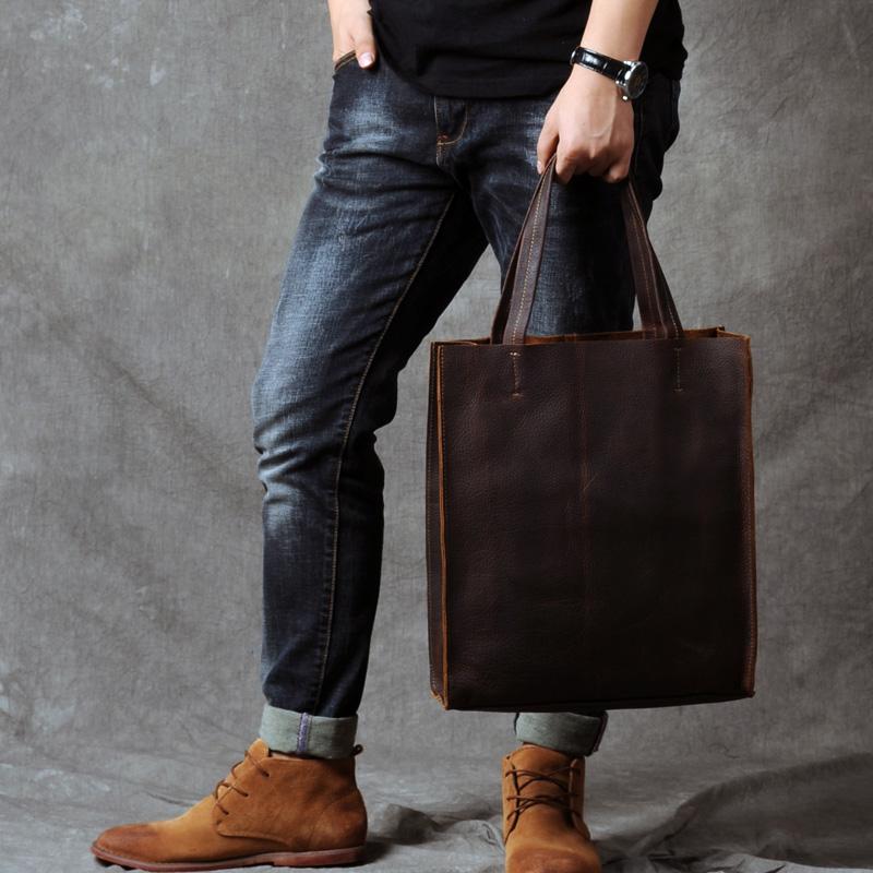 Sac à main vintage en cuir Crazy Horse | Sac fourre-tout en cuir véritable