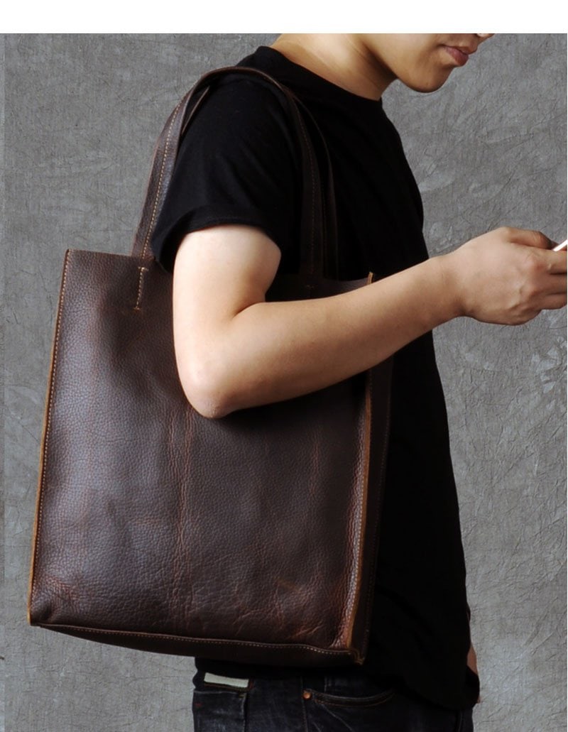 Vintage Crazy Horse Leather Handbag | Genuine Leather Tote Bag