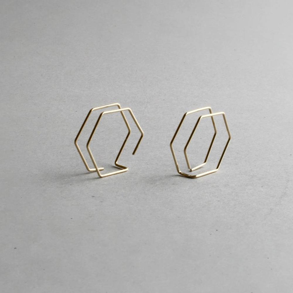 Boucles d'oreilles minimalistes à double hexagone faites à la main